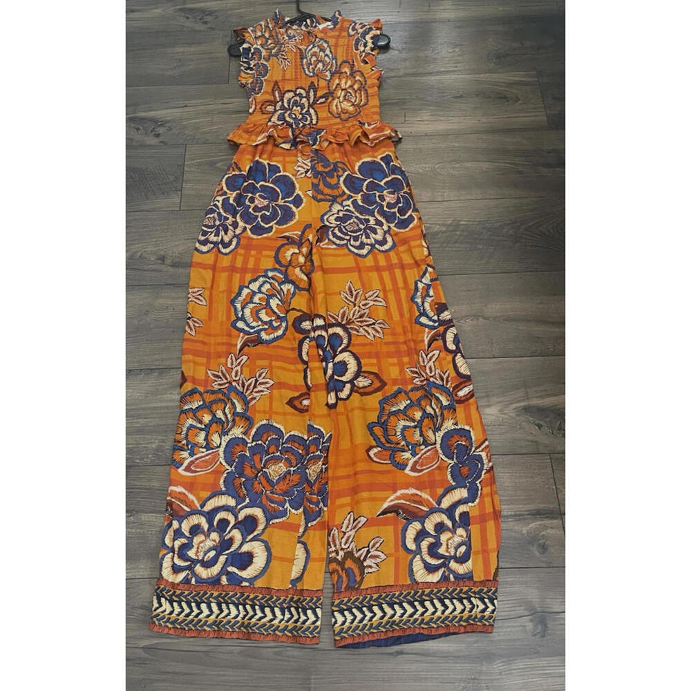 NWT $228 Farm Rio Smocked Wide Leg Jumpsuit XS - Picture 4 of 9